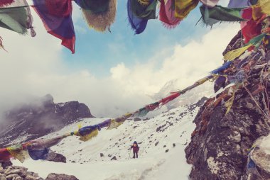 Himalaya Dağları'nda uzun yürüyüşe çıkan kimse