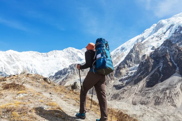 Senderista en las montañas del Himalaya — Foto de Stock