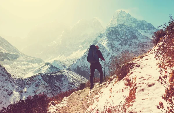 Horolezec v himálajských horách — Stock fotografie
