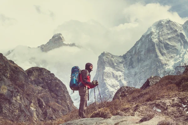 Senderista en las montañas del Himalaya — Foto de Stock