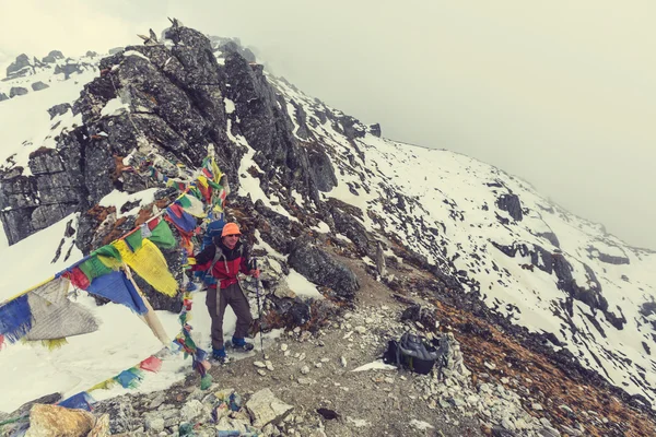 Senderista en las montañas del Himalaya — Foto de Stock