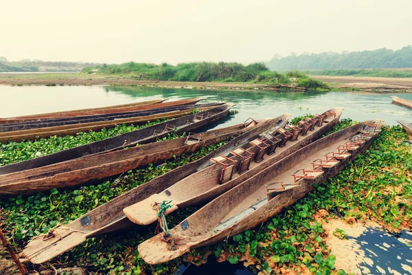 Wooden boats in Chitwan — Stock Photo, Image