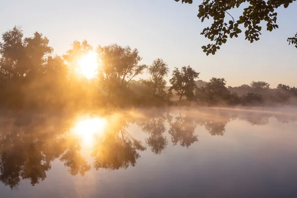 Nehir sis yaz sezonu — Stok fotoğraf