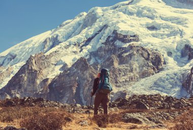 Uzun yürüyüşe çıkan kimse Himalaya dağ.