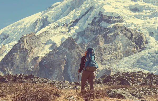Caminhante nas montanhas do Himalaia — Fotografia de Stock