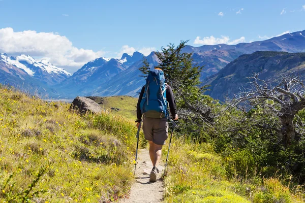 Hiker in Patagonian mountains — Stock Photo, Image