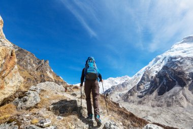 Uzun yürüyüşe çıkan kimse Himalaya dağ