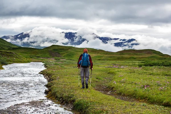 Escursioni uomo in montagna in Canada — Foto Stock