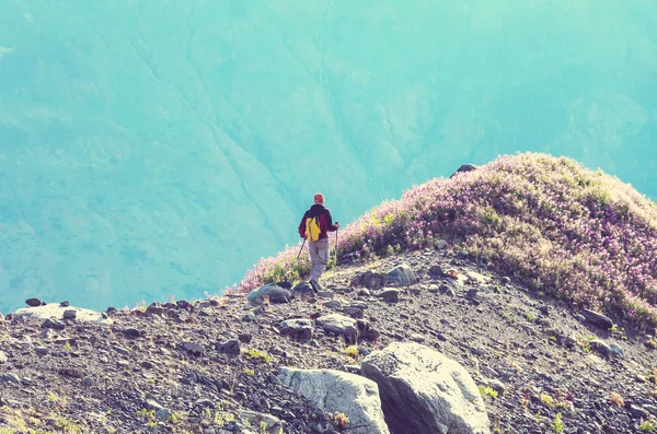 Adam Kanada dağlarında hiking — Stok fotoğraf