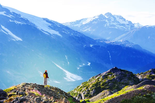 Wandersmann in den Bergen — Stockfoto