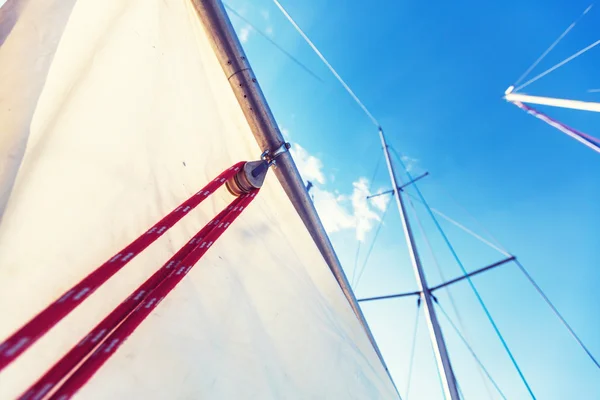 Sailing yacht on big river — Stock Photo, Image