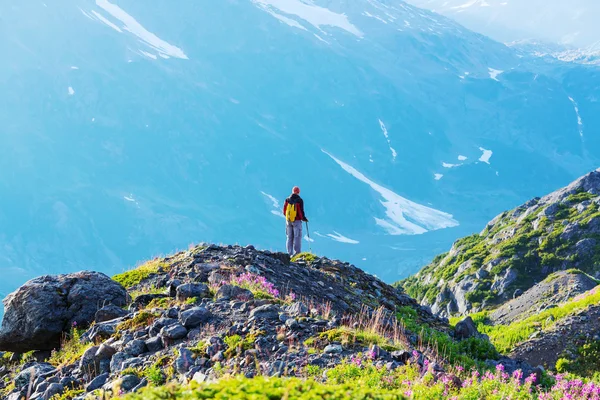 Hiking man in the mountains — Stock Photo, Image