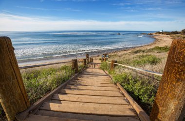 Tropikal sahilde tahta kaldırım