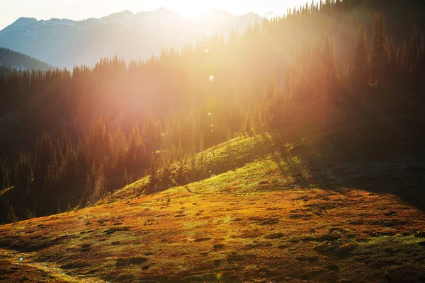 Malowniczy Zachód Słońca Górach Jesienny Sezon — Zdjęcie stockowe
