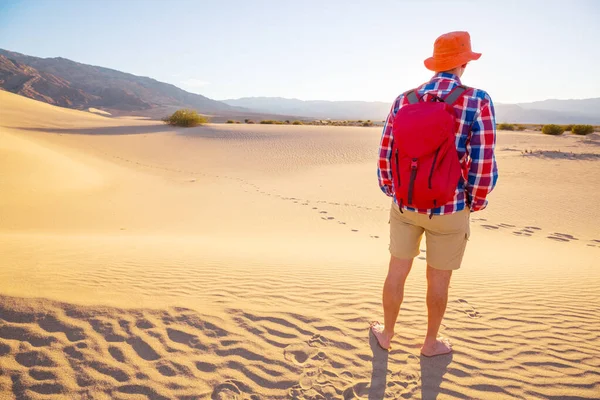 Wanderer Zwischen Sanddünen Der Wüste — Stockfoto