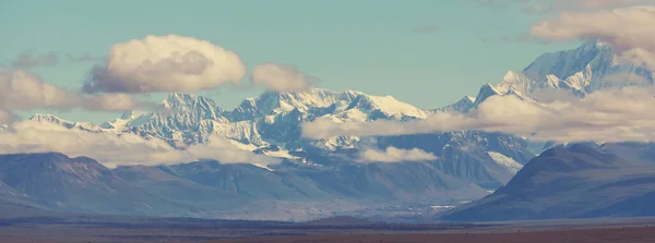 夏天的阿拉斯加风景如画的山脉 覆盖着大块积雪 冰川和岩石的山峰 — 图库照片