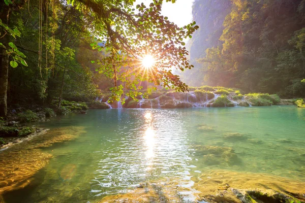 Vackra Naturliga Pooler Semuc Champey Lanquin Guatemala Centralamerika — Stockfoto