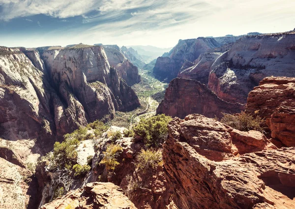 Zion Ulusal Parkı Güzel Sönük Doğal Manzaralar Gün Batımında Zion — Stok fotoğraf