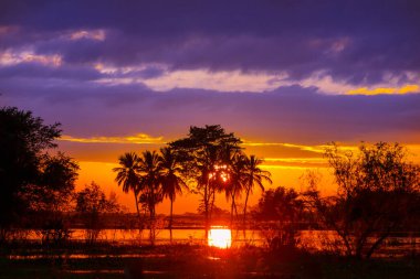 Meksika kırsal kesimlerinde fantastik tropikal gün batımı