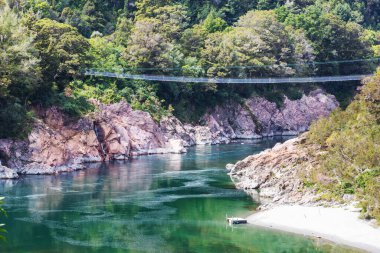 Ormandaki Yeni Zelanda Nehri, güzel dağlar manzaralar.