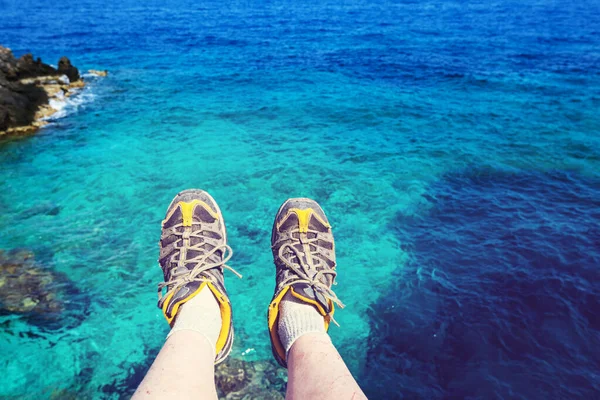 Escena Relajante Costa Del Mar Pies Sobre Fondo Marino — Foto de Stock