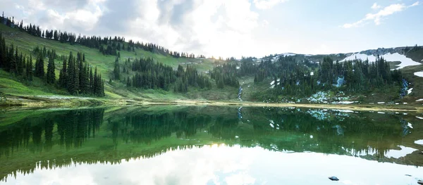 Lago Verão Verde Nas Montanhas — Fotografia de Stock