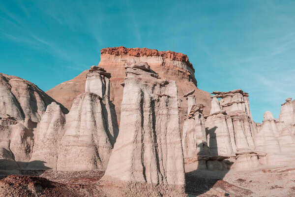 Unusual desert landscapes in Bisti badlands, De-na-zin wilderness area, New Mexico, USA