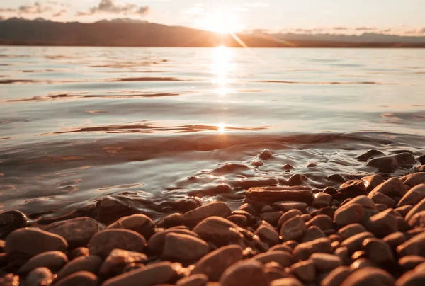 Solnedgång Scen Sjön Vid Solnedgången Höst Natur Landskap — Stockfoto