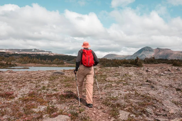 Caminhando Homem Nas Montanhas Canadenses Caminhada Atividade Recreação Popular América — Fotografia de Stock