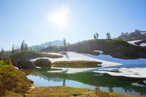 Klidné Jezero Horách Letní Sezóně Krásné Přírodní Krajiny — Stock fotografie