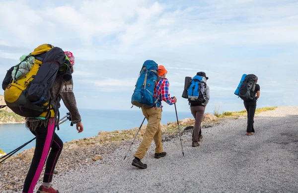 Group Backpackers Hiking Mountains Outdoor Active Lifestyle Travel Adventure Vacations — Stock Photo, Image