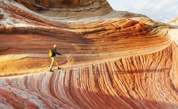 Hike Utah Mountains Hiking Unusual Natural Landscapes Fantastic Forms Sandstone — Stock Photo, Image