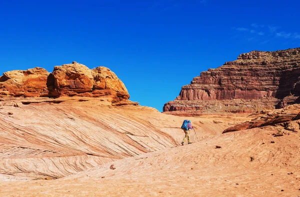 Caminhada Nas Montanhas Utah Caminhadas Paisagens Naturais Incomuns Formas Fantásticas — Fotografia de Stock