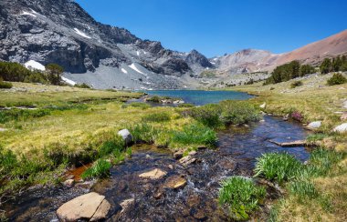 Doğu Sierra Nevada, Kaliforniya 'daki temiz dağ nehri. Güzel doğal arkaplan