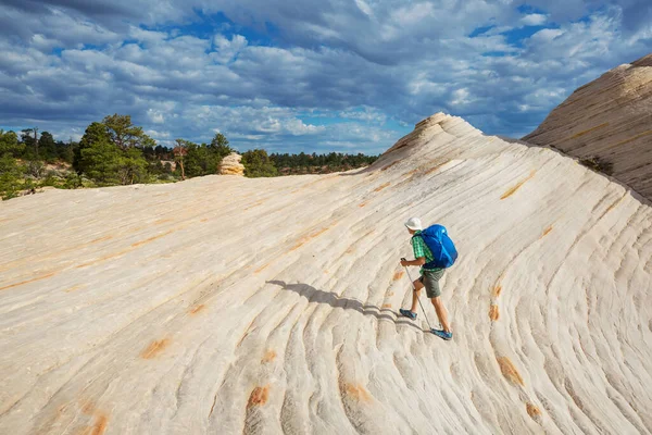 Wandelen Utah Bergen Wandelen Ongewone Natuurlijke Landschappen Fantastische Vormen Zandsteen — Stockfoto