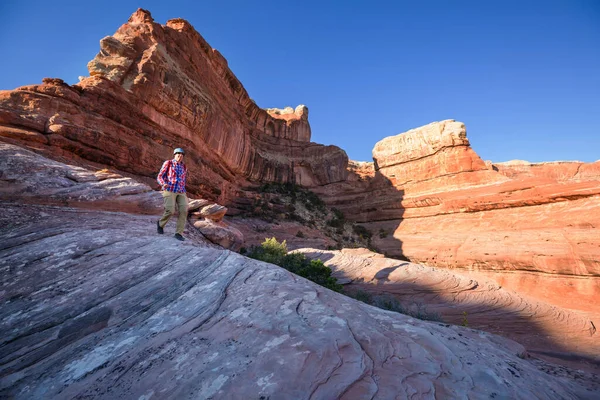 Caminhada Nas Montanhas Utah Caminhadas Paisagens Naturais Incomuns Formas Fantásticas — Fotografia de Stock