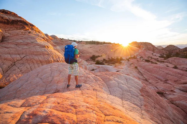 Vandra Utah Bergen Vandring Ovanliga Naturlandskap Fantastiska Former Sandsten Formationer — Stockfoto