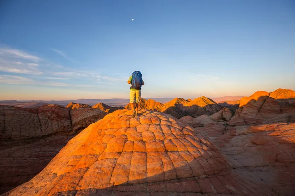 Vandra Utah Bergen Vandring Ovanliga Naturlandskap Fantastiska Former Sandsten Formationer — Stockfoto