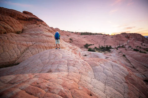 Caminhada Nas Montanhas Utah Caminhadas Paisagens Naturais Incomuns Formas Fantásticas — Fotografia de Stock