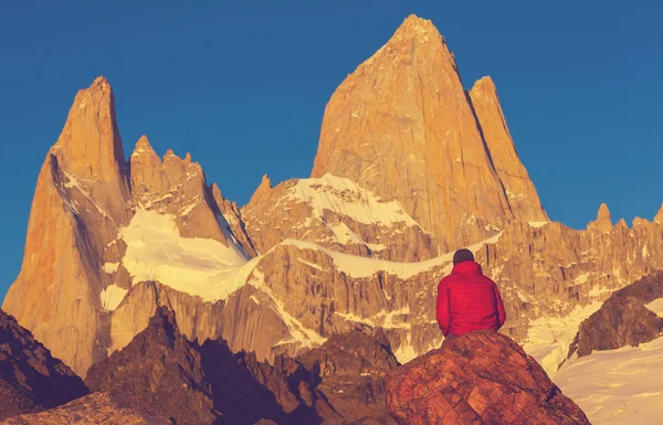 Caminhante no Monte Fitz Roy — Fotografia de Stock