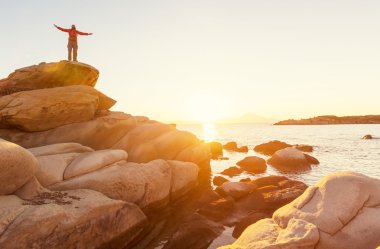 Yunanistan Sahil gün batımında