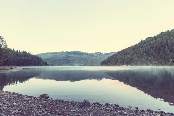 Serenità lago nebbioso — Foto Stock