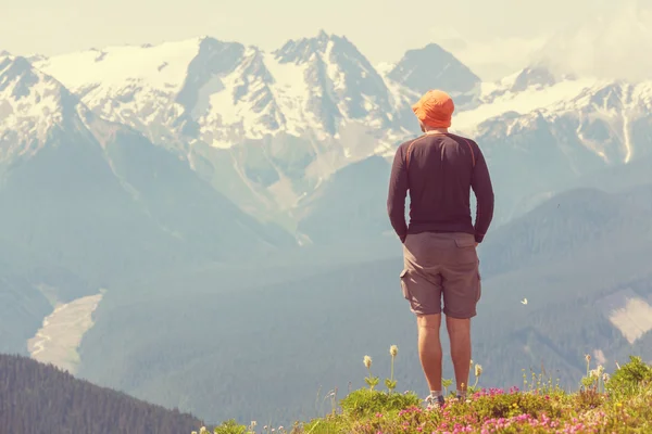 Wandersmann in den Bergen — Stockfoto