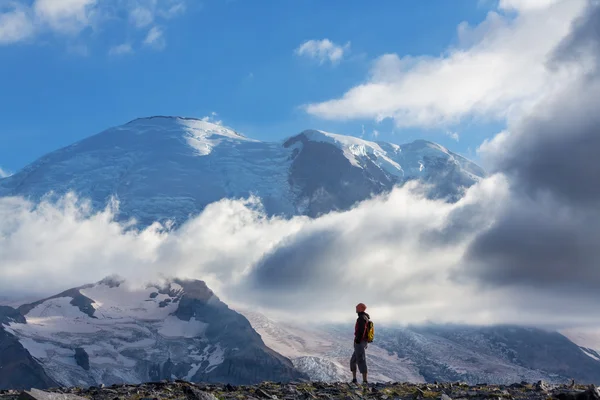 Senderista en el camino de Mt Rainier — Foto de Stock