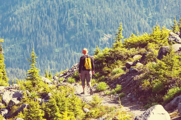 Caminhadas homem nas montanhas — Fotografia de Stock