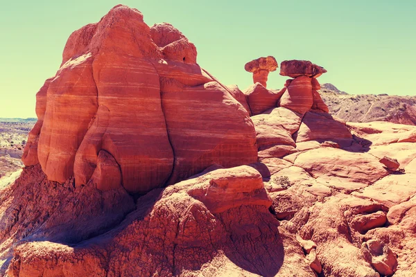 Paddestoel hoodoos in de woestijn van Utah — Stockfoto