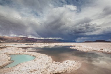 Kuzey Arjantin 'in fantastik manzaraları. Güzel, ilham verici doğal manzaralar. Salar Antofalla 'da Laguna Verde.