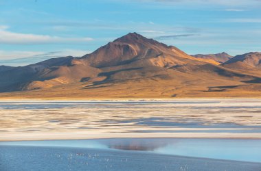 Kuzey Şili 'nin fantastik manzaraları, Atacama Çölü. Güzel, ilham verici doğal manzaralar. Yüksek dağlarda Kalgaspores.