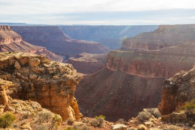 Büyük Kanyon 'un resimli manzaraları, Arizona, ABD. Güzel doğal arka plan. Gün doğumu görünümü.
