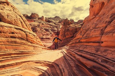 Uzun yürüyüşe çıkan kimse Utah dağlarda